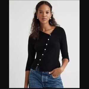 Madewell NEW NWT Womens Small Black Asymmetrical Button Front Cardigan Sweater
